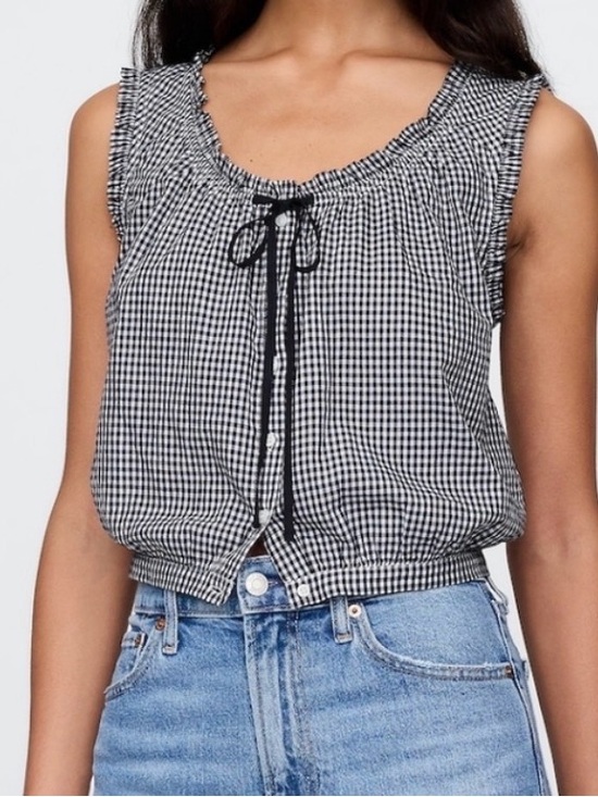 Gap x DOEN Tops - GAP x Doen Gingham Tie-Front Ruffle Crop Top
